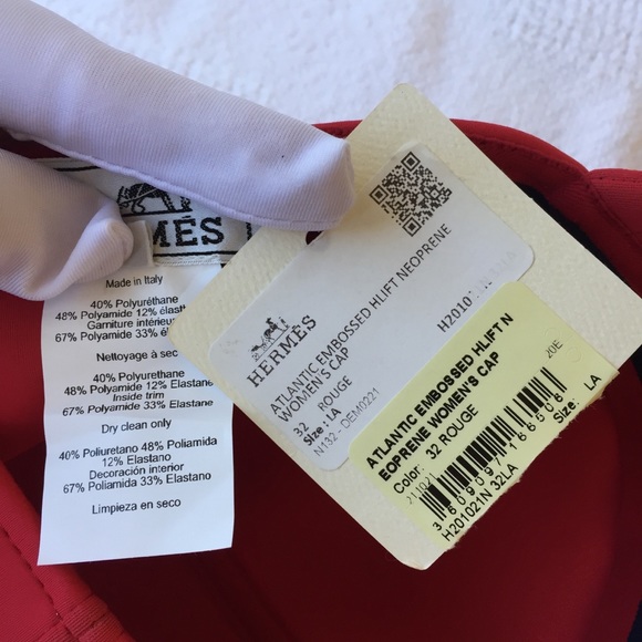 Hermes Atlantic Embossed H-Lift Neoprene Red Cap Hat New With Tag Size Large - Picture 2 of 16
